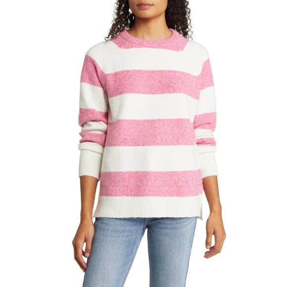 Caslon Cozy Striped Crew Neck Fuzzy Sweater Size S - Picture 1 of 14